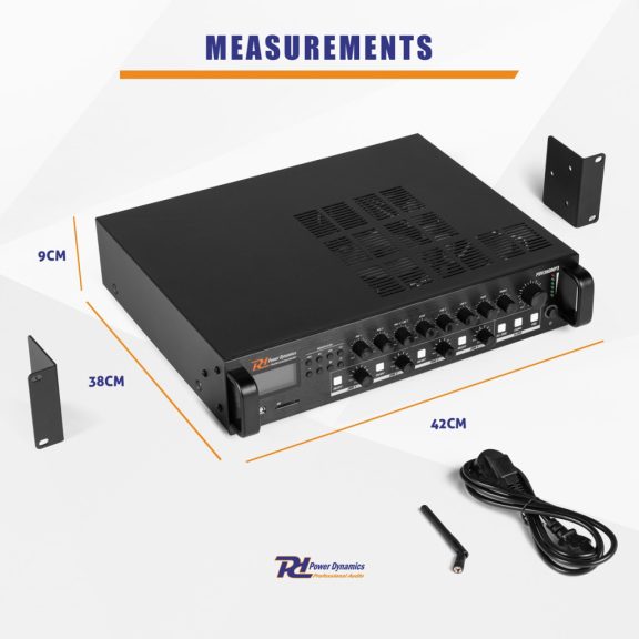 Power Dynamics PDV360MP3 5 csatornás / 4 zónás 100V erősítő (360W) + Bluetooth + FM