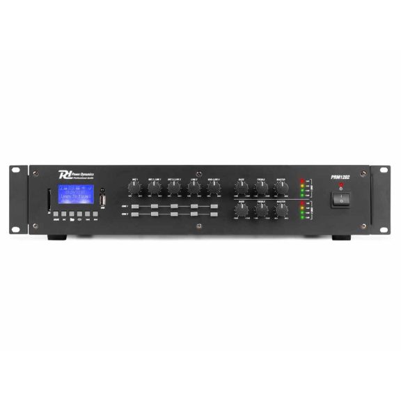 Power Dynamics PRM1202, 100V erősítő (2x120W) 2 zónás, (MP3, BLUETOOTH) Power Dynamics PRM1202, 100V erősítő (2x120W) 2 zónás, (MP3, BLUETOOTH)