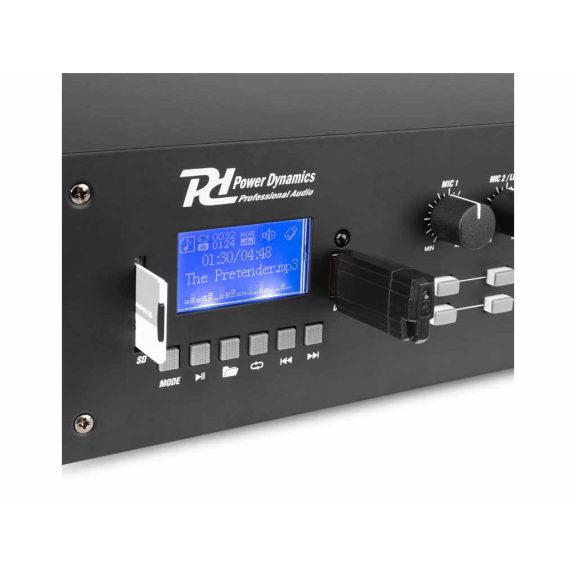 Power Dynamics PRM1202, 100V erősítő (2x120W) 2 zónás, (MP3, BLUETOOTH) Power Dynamics PRM1202, 100V erősítő (2x120W) 2 zónás, (MP3, BLUETOOTH)