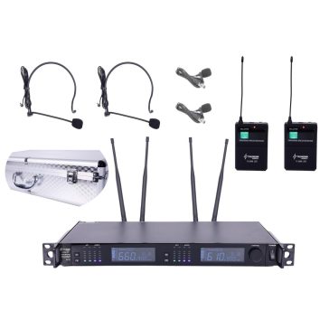   Thunder U-2308 2HT UHF professzionális rádiós mikrofon (2 db CSÍPTETŐS + 2 db FEJ mikrofon) + Koffer