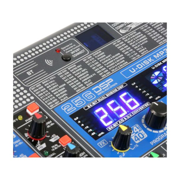 Power Dynamics PDM-S2004 – 20 csatornás dual zenekari keverő, Bluetooth + Effekt + REC felvétel