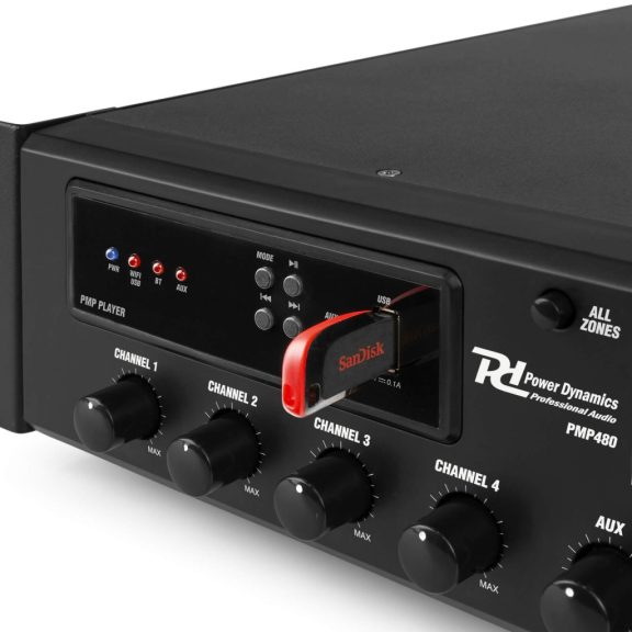Power Dynamics PMP480 4 csatornás/6 zónás 100V erősítő (480W)+Bluetooth + FM + MP3 Power Dynamics PMP480 4 csatornás/6 zónás 100V erősítő (480W)+Bluetooth + FM + MP3