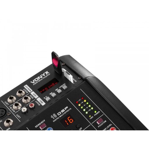 Vonyx AM5A 2x500W, 4 csatornás keverőerősítő + MP3 + Bluetooth + Effekt