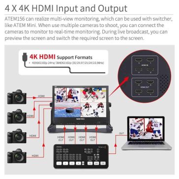   SEETEC ATEM156 élő közvetítésű rendező-monitor 15,6" (4 HDMI bemenet és kimenet)