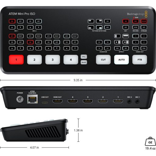 Blackmagic Design ATEM Mini PRO ISO Live Stream audio-video keverő 4 csatornás HDMI
