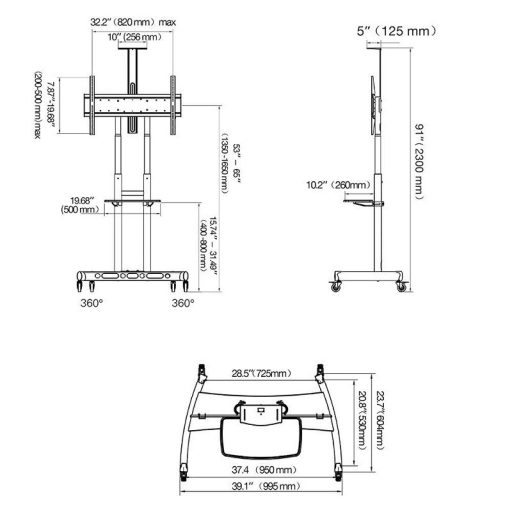 BBstudio gurulós TV állvány 55-90" TV-hez (fekete)