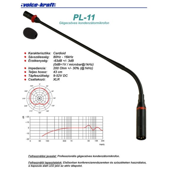 AV-Leader Jefe PL-11 Gégecsöves kondenzátor mikrofon