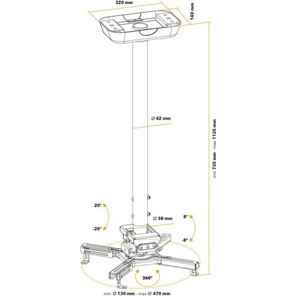 AlzaErgo Projector Mount C22W Advanced projektor mennyezeti tartó