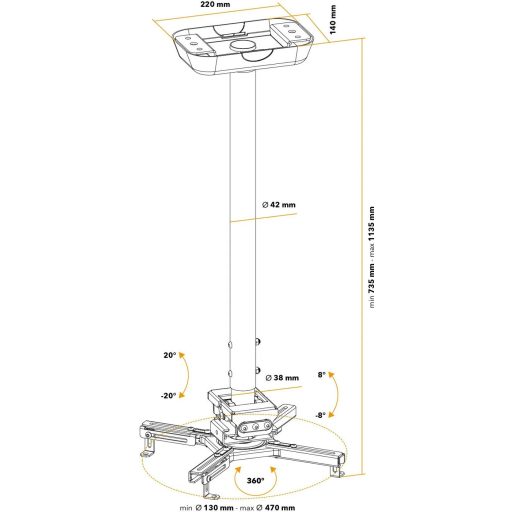 BBstudio C22W Advanced projektor mennyezeti tartó