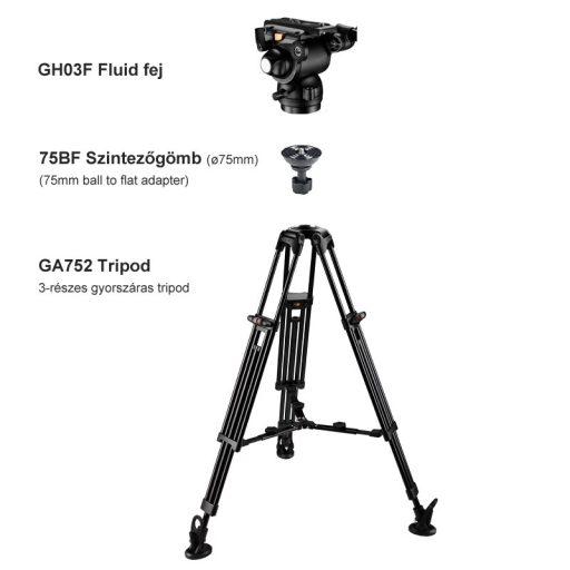 E-Image EG03A3 Tripod szett Flat Base Fluid fejjel