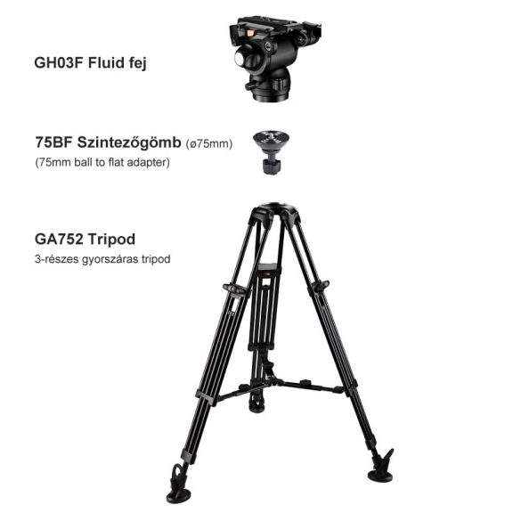 E-Image EG03A3 Tripod szett Flat Base Fluid fejjel