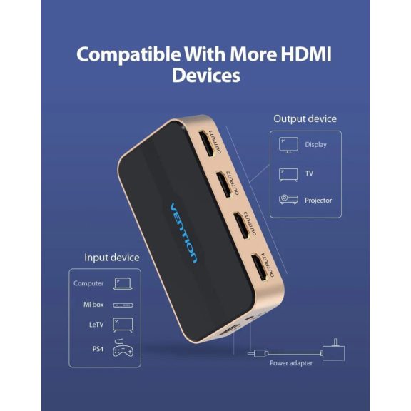 Vention 1 / 4 Out HDMI Splitter 4K@30Hz elosztó 1 bemenet, 4 kimenet Vention 1 / 4 Out HDMI Splitter 4K@30Hz elosztó 1 bemenet, 4 kimenet