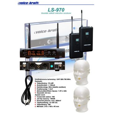   Voice-Kraft LS-970 Testszínű fejmikrofonnal 2 db UHF zsebadós mikrofon szett