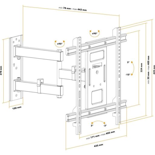 BBstudio M605B csuklós fali TV tartó 32"-70" méretig
