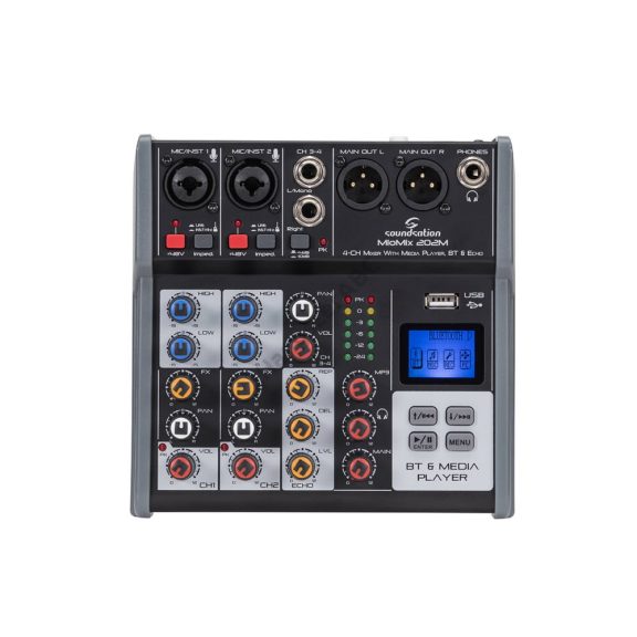 Soundsation MIOMIX 202M - 4-Channel Professional Audio Mixer with Media Player, BT, Digital Echo Effect Soundsation MIOMIX 202M - 4-Channel Professional Audio Mixer with Media Player, BT, Digital Echo Effect