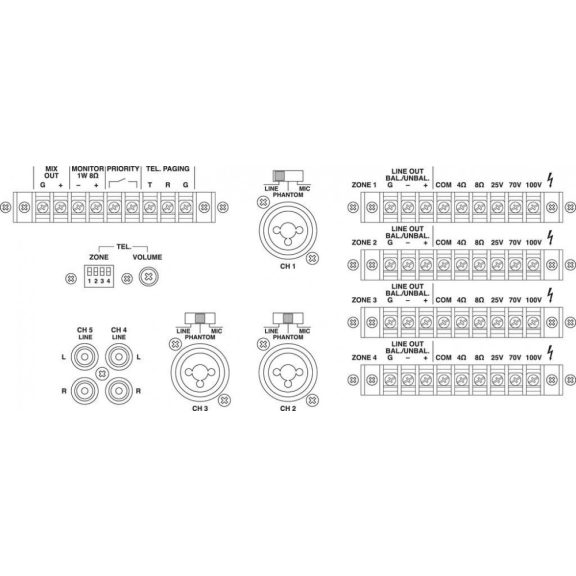 Monacor PA-12040 mátrix keverőerősítő (4 zónás)