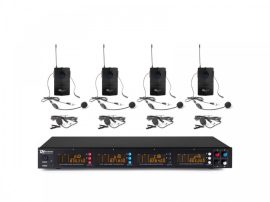 Power Dynamics PD504B UHF vezeték nélküli mikrofon szett (4 x CSÍPTETŐS / FEJ mikrofon) (4 x 50 csatorna) + Koffer