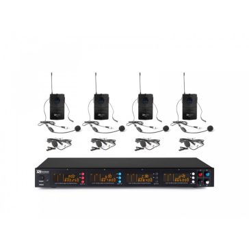   Power Dynamics PD504B UHF vezeték nélküli mikrofon szett (4 x CSÍPTETŐS / FEJ mikrofon) (4 x 50 csatorna) + Koffer