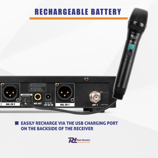 Power Dynamics PD522 UHF dupla rádiós mikrofon (2x kézi mikrofon + koffer)