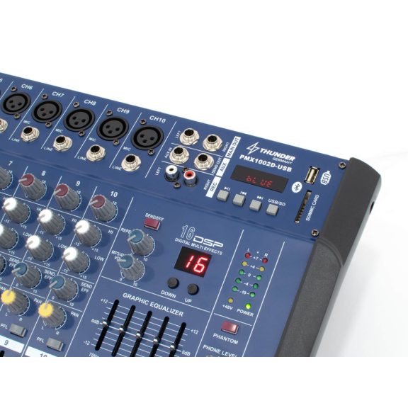 Thunder PMX1002D-USB 2x500W, 10 csatornás keverőerősítő + Bluetooth