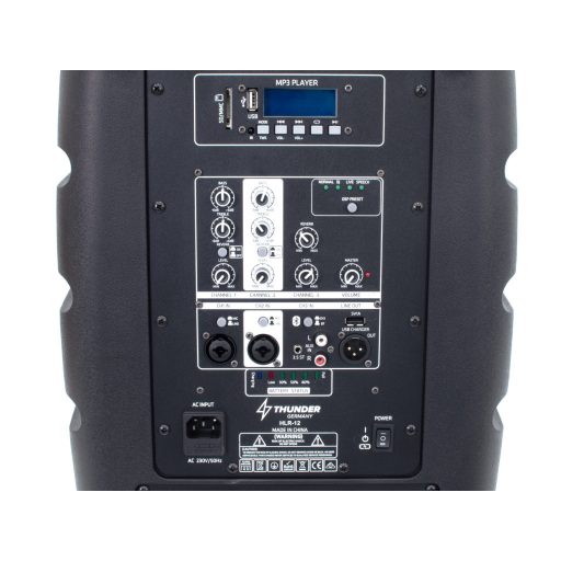 Thunder HLR-12 (12″) 800W akkumulátoros hordozható hangfal (2xMik + MP3 + TWS Bluetooth)