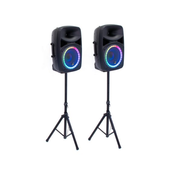Thunder TMX-12 SET 500/1000W (12″) aktív hangfalszett + ÁLLVÁNY (MP3 + Bluetooth + FM)