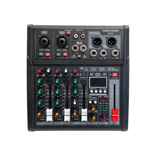 Voice-Kraft VK04 Keverőpult 2 mono/1 sztereo csatorna,USB Audio interface, Bluetooth, 16DSP effekt