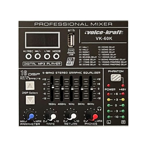 Voice-Kraft VK-60K Powermixer, 2x150W/4Ohm, USB Audio interface, Bluetooth