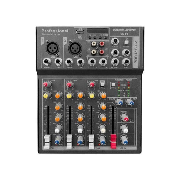 Voice-Kraft VK-F4 Keverőpult 2 Monó/1 Sztereó csatorna, USB interface, Bluetooth Voice-Kraft VK-F4 Keverőpult 2 Monó/1 Sztereó csatorna, USB interface, Bluetooth