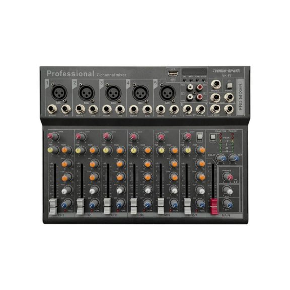 Voice-Kraft VK-F7 Keverőpult 5 Monó/1 Sztereó csatorna, USB interface, Bluetooth Voice-Kraft VK-F7 Keverőpult 5 Monó/1 Sztereó csatorna, USB interface, Bluetooth