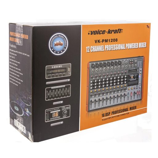 Voice-Kraft VK-PM1208 Powermixer, 2x250W/4Ohm, MP3 lejátszó