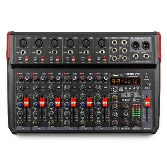 Vonyx VM-KG10 10 Csatornás keverő, Bluetooth, DSP, USB Vonyx VM-KG10 10 Csatornás keverő, Bluetooth, DSP, USB