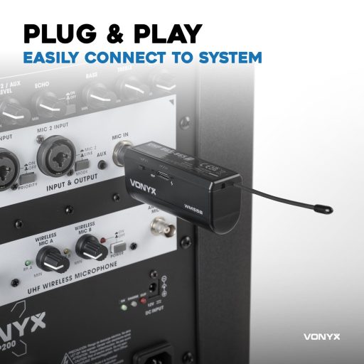 Vonyx WM55B Vezeték nélküli UHF mikrofon szett (1 db CSÍPTETŐS + 1 db FEJ mikrofon)