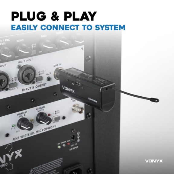 Vonyx WM55B Vezeték nélküli UHF mikrofon szett (1 db CSÍPTETŐS + 1 db FEJ mikrofon)
