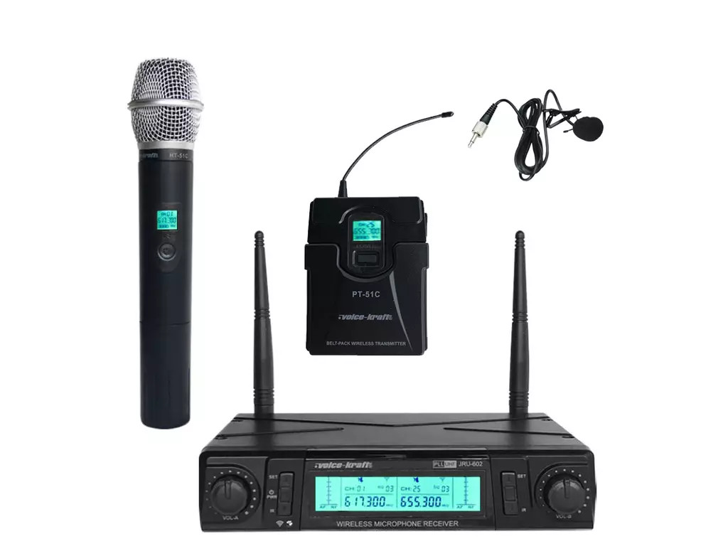 Image of Voice-Kraft JRU-602/HT-51C/LT-11A/PT-51C UHF mikrofon szett, kézi és csíptetős mikrofonnal