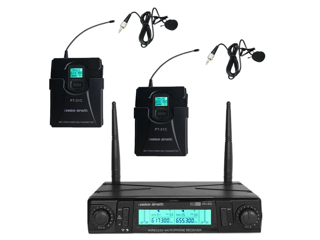 Image of Voice-Kraft JRU-602/LT-4A/PT-51C UHF zsebadós mikrofon szett 2 db csíptetős mikrofonnal