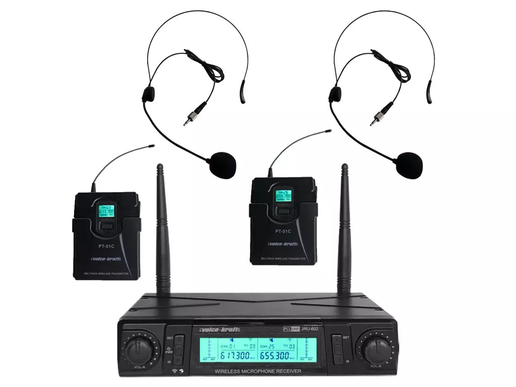 Image of Voice-Kraft JRU-602/HT-11A/PT-51C UHF zsebadós mikrofon szett 2 db fejmikrofonnal