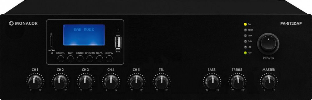 Image of Monacor PA-812DAP keverőerősítő FM/MP3/BT/DAB 100V