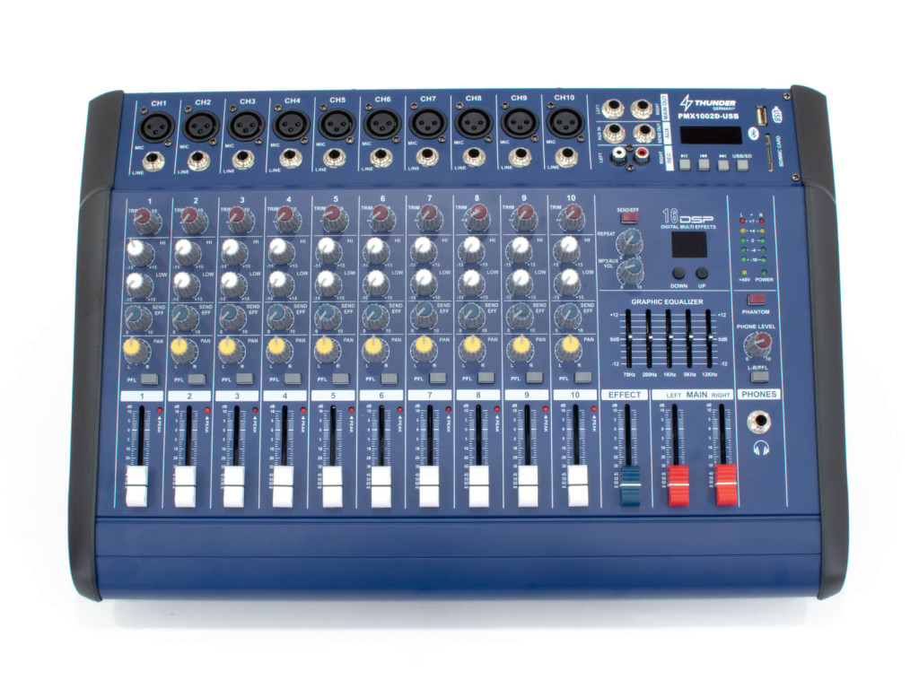 Image of Thunder PMX1002D-USB 2x500W, 10 csatornás keverőerősítő + Bluetooth